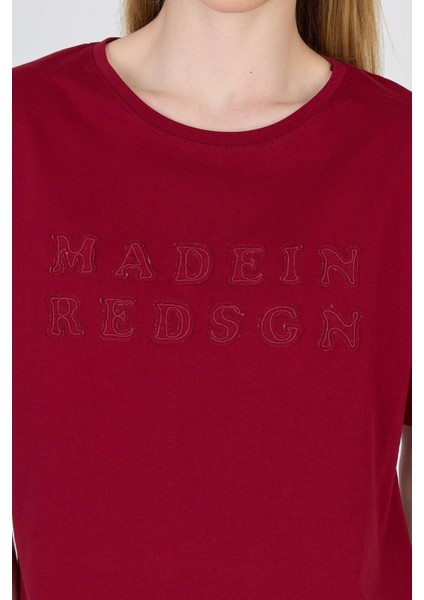 Bordo Yazı Nakışlı Crop Tişört 25259 fırsatları