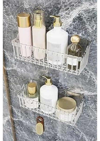 Banyor Yapışkanlı Banyo Rafı, 2'li Banyo Düzenleyici Organizer Banyo Duş Rafı Şampuanlık,