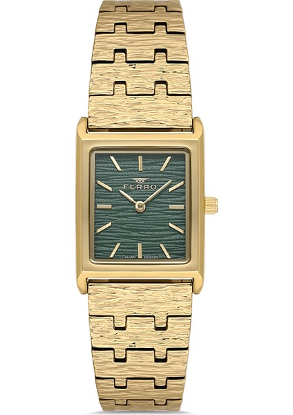 FL21599AWT-B6 Quartz Çelik Altın Rengi Yeşil Kadran 22 mm Kadın Kol Saati