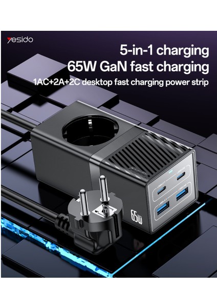 5'i 1 Arada Avrupa Standardı Yangına Dayanıklı Pc 65W+2500W Gan Hızlı Şarjlı Güç Istasyonu