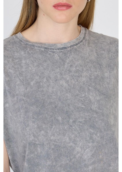 Gri Yıkamalı Oversize Basic Tişört 253014