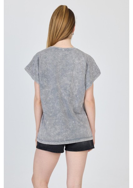 Gri Yıkamalı Oversize Basic Tişört 253014 indirimleri