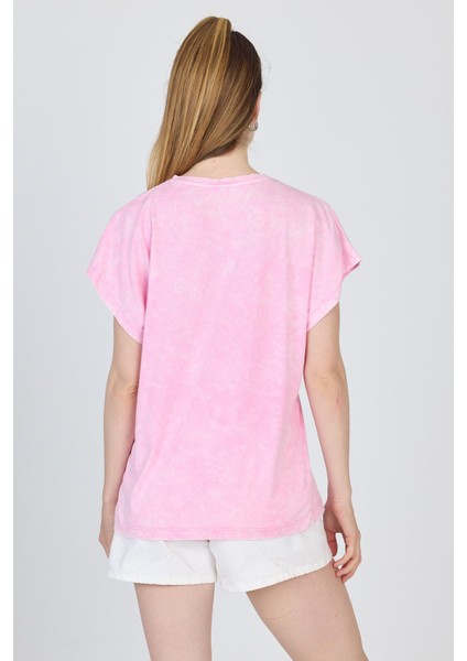 Şeker Pembe Yıkamalı Oversize Basic Tişört 253014