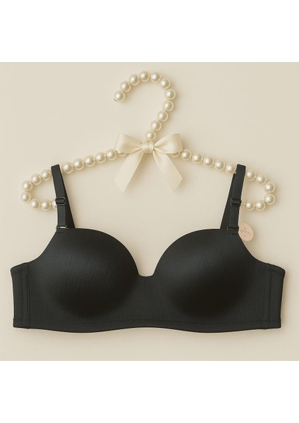Siyah Işıltı Desteksiz Push-Up C Cup Kesim Sütyen