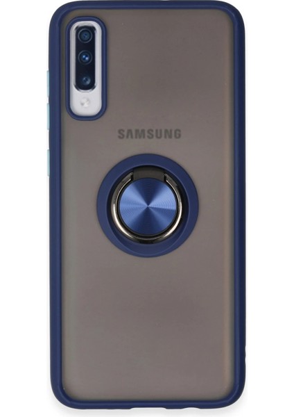 Samsung Galaxy A70 Kılıf Montreal Yüzüklü Silikon Kapak - Lacivert Mrayd