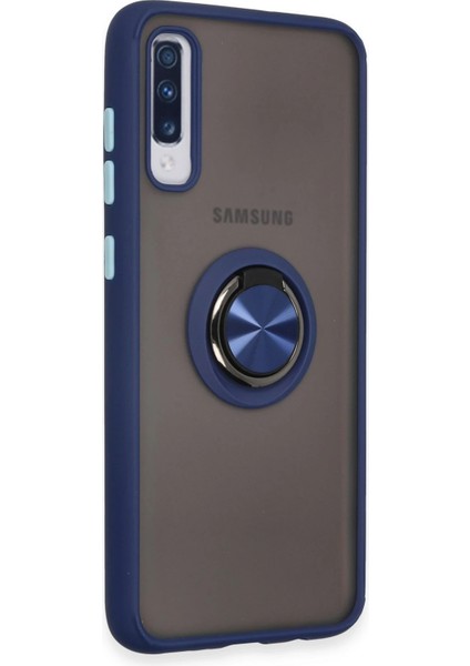 Samsung Galaxy A70 Kılıf Montreal Yüzüklü Silikon Kapak - Lacivert Mrayd