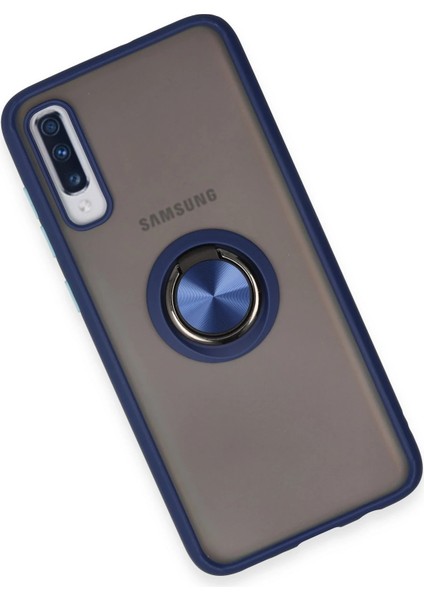 Samsung Galaxy A70 Kılıf Montreal Yüzüklü Silikon Kapak - Lacivert Mrayd