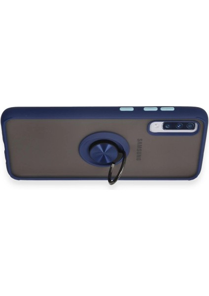 Samsung Galaxy A70 Kılıf Montreal Yüzüklü Silikon Kapak - Lacivert Mrayd