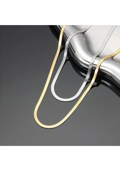 Çelik Takı Seti Kolye Italyan Ezme Model Ikili 0.3 mm Genişlik 45 cm Uzunluk 5 cm Ek Gold Gümüş