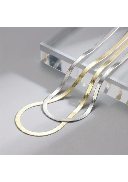 Çelik Takı Seti Kolye Italyan Ezme Model Ikili 0.3 mm Genişlik 45 cm Uzunluk 5 cm Ek Gold Gümüş