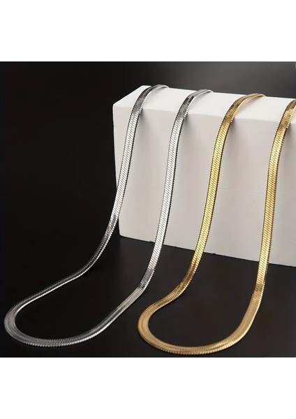 Çelik Takı Seti Kolye Italyan Ezme Model Ikili 0.3 mm Genişlik 45 cm Uzunluk 5 cm Ek Gold Gümüş