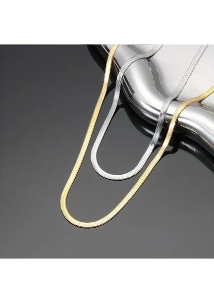 Çelik Takı Seti Kolye Italyan Ezme Model Ikili 0.3 mm Genişlik 45 cm Uzunluk 5 cm Ek Gold Gümüş