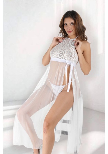 Zariften Beyaz Dantelli Tül Gecelik - MZARIFTEN76 fiyatları