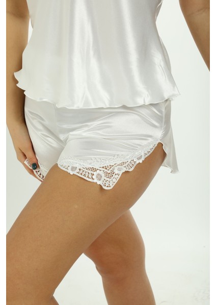 Zariften Beyaz Saten Babydoll Şortlu Takım - 257 fırsatları