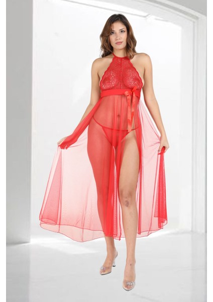 Zariften Kırmızı Dantelli Tül Gecelik - MZARIFTEN57