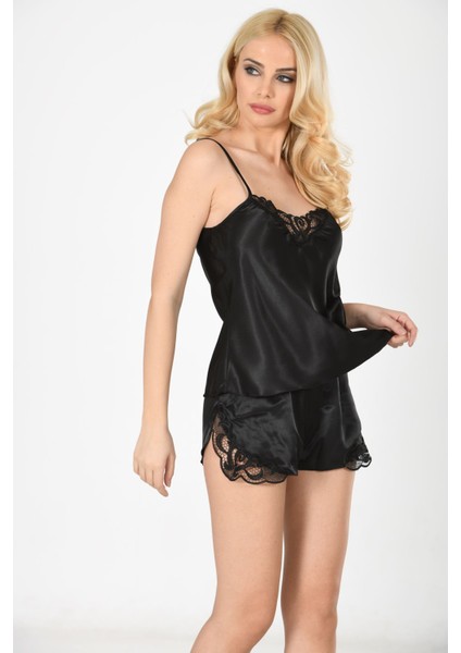 Zariften Siyah Saten Babydoll Şortlu Takım - 283 fırsatları
