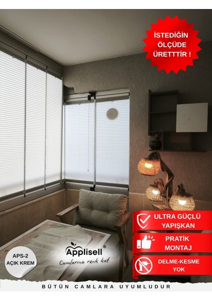 Cam Balkon Perdesi – Yapışkanlı Plise Perde | Kolay Montaj-Açık Krem