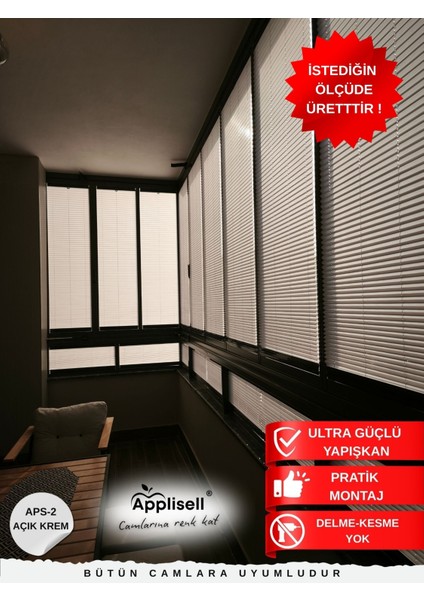 Cam Balkon Perdesi – Yapışkanlı Plise Perde | Kolay Montaj-Açık Krem