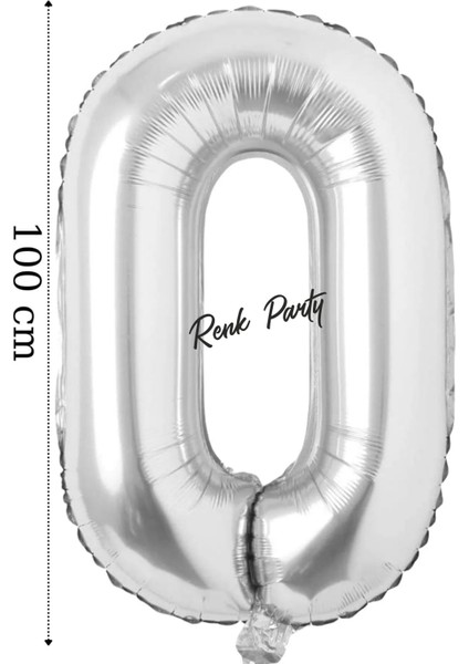 Folyo Balon 0 Rakamı Helyum Balon 100 cm Gümüş Renk - 0 Yaş Balonu - 0 Rakam Balon - 40 Inch