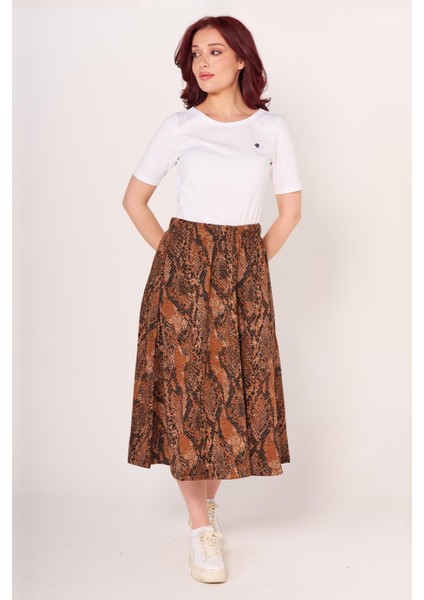 Nw Lbls Bayan Desenli Etek Kahve Desenli