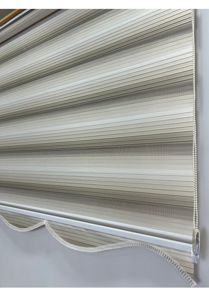 Binbirperde Dilimli Pileli Iki Renk-Krem/beyaz Ev-Ofis Perdesi Aluminyum Sistem.