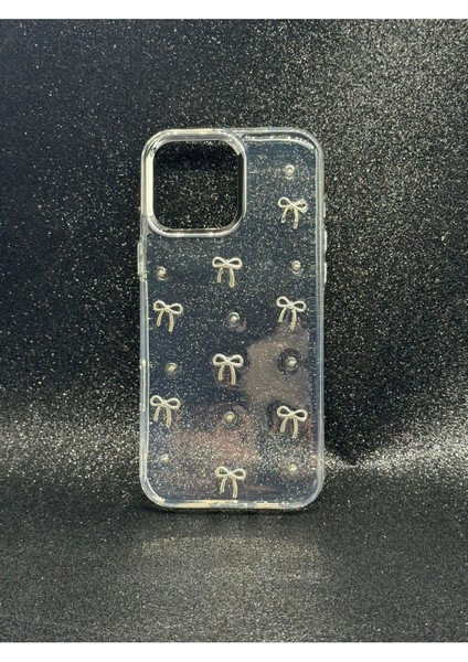 Iphone 15 Pro Max Uyumlu Epoksi Desenli Simli Sert Şeffaf Kılıf