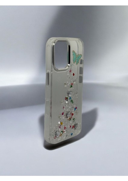 Iphone 16 Uyumlu Kelebek Simli Sararmayan Sert Şeffaf Silikon Kılıf