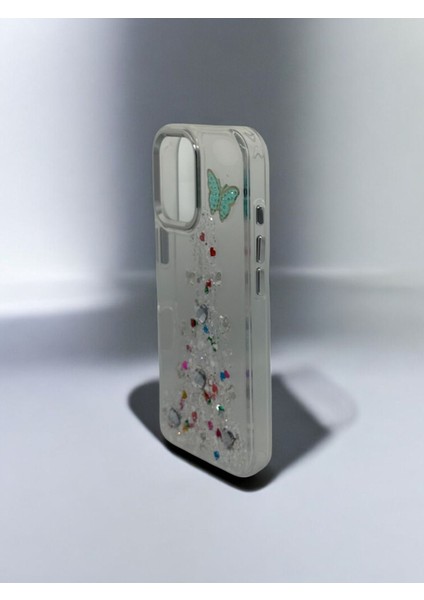 Iphone 16 Uyumlu Kelebek Simli Sararmayan Sert Şeffaf Silikon Kılıf