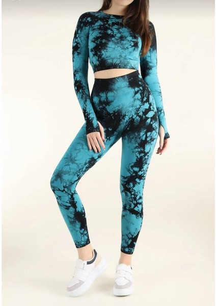 Kadın Indigo Kalçası Büzgülü Fitness Spor Takım