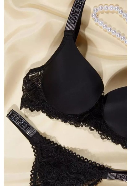 Lingerie Siyah Love Secret Taşlı Mikro Dolgulu Sütyen Takım 250 fiyatları