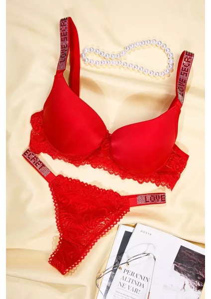 Lingerie Kırmızı Love Secret Taşlı Mikro Dolgulu Sütyen Takım 250