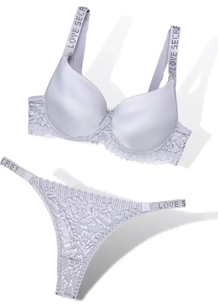 Lingerie Gri Love Secret Taşlı Mikro Dolgulu Sütyen Takım 250