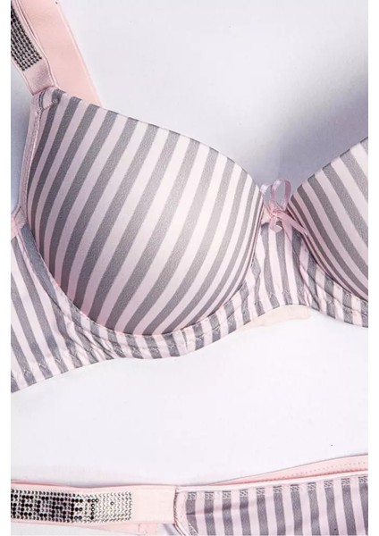 Lingerie Kadın Çizgili Mikro Kumaş Taşlı Askılı Dolgulu Sütyen Takım fiyatları