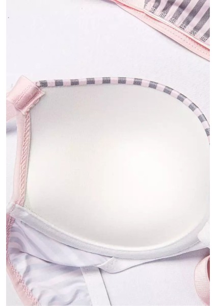 Lingerie Kadın Çizgili Mikro Kumaş Taşlı Askılı Dolgulu Sütyen Takım modelleri