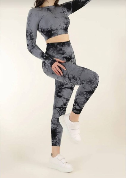 Kadın Gri Kalçası Büzgülü Fitness Spor Takım