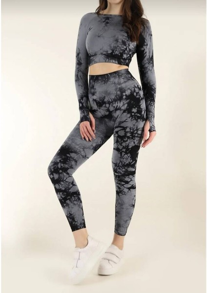 Kadın Gri Kalçası Büzgülü Fitness Spor Takım modelleri
