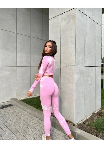 Kadın Pembe Kalçası Büzgülü Fitness Spor Takım
