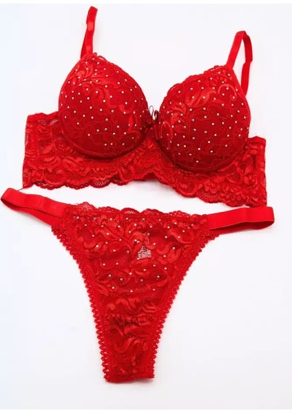 Lingerie Ince Askı Serpme Taşlı Dantelli Sütyen Takım 105