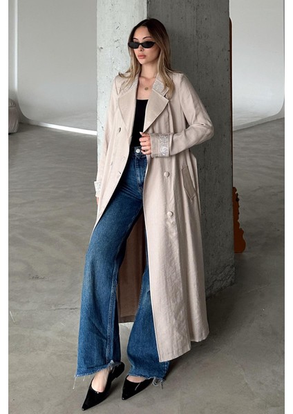 Yakası ve Kol Ağzı Taş Bezeli Astarsız Kap Taş 6743