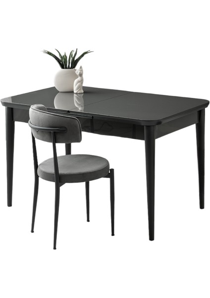 Kelebek Tekno Koyu Gri Renk Highgloss Açılır 130X80 Masa (Açılımış Ölçüsü 167X80)