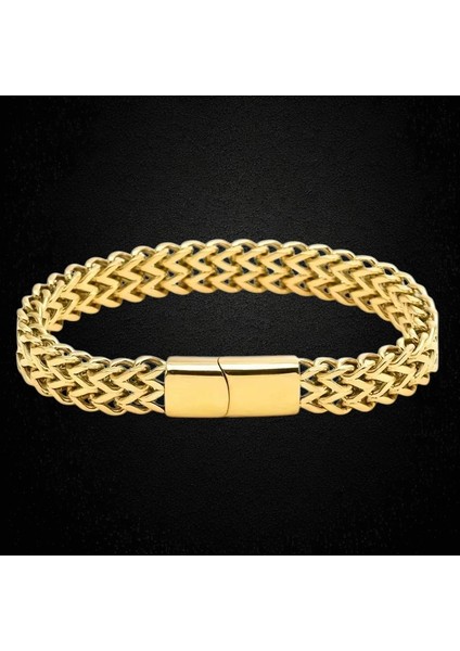 Çelik Bileklik Çift Taraflı Kullanılabilen Titanyum Model 0.8 mm Genişlik 21 cm Uzunluk Altın Sarısı Gold