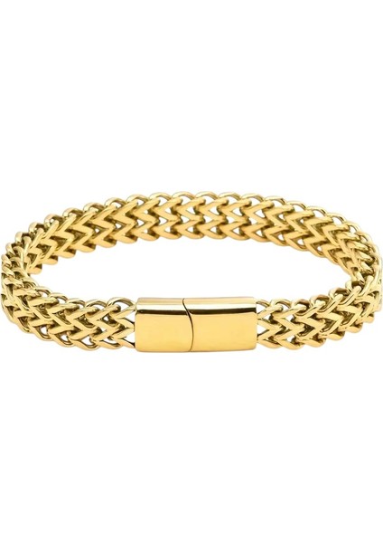 Çelik Bileklik Çift Taraflı Kullanılabilen Titanyum Model 0.8 mm Genişlik 21 cm Uzunluk Altın Sarısı Gold