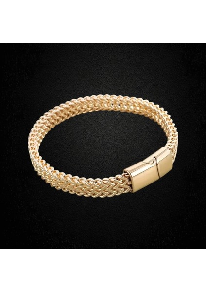 Çelik Bileklik Çift Taraflı Kullanılabilen Titanyum Model 0.8 mm Genişlik 21 cm Uzunluk Altın Sarısı Gold