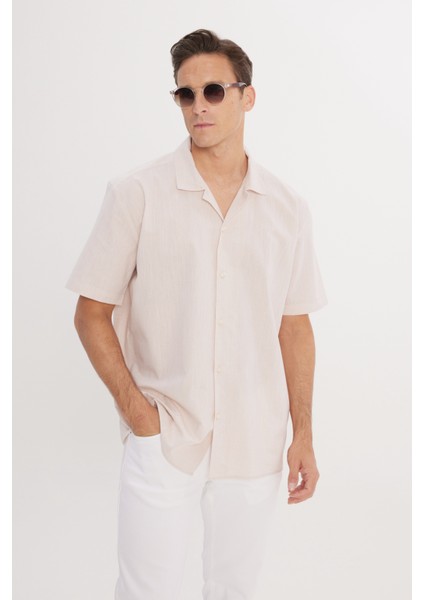 Pamuklu Keten Oversize Fit Bol Kesim Hawai Yaka Gömlek
