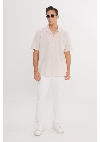 Pamuklu Keten Oversize Fit Bol Kesim Hawai Yaka Gömlek fiyatları