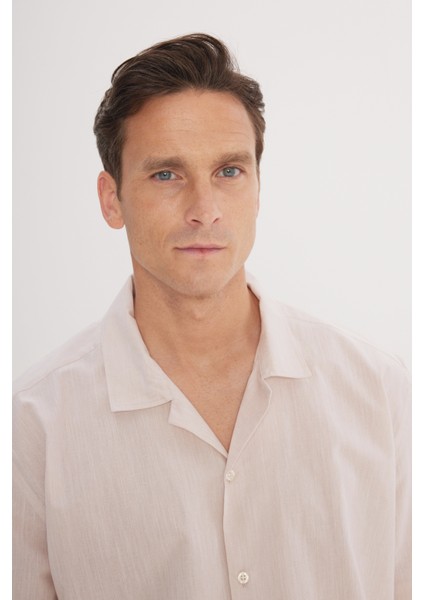 Pamuklu Keten Oversize Fit Bol Kesim Hawai Yaka Gömlek fırsatları