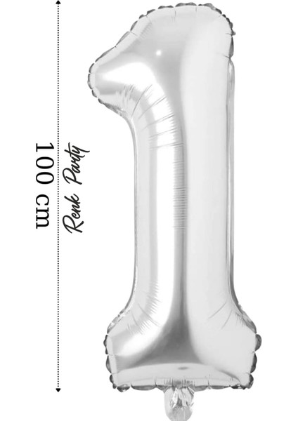 Folyo Balon 1 Rakamı Helyum Balon 100 cm Gümüş Renk - 1 Yaş Balonu - 1 Rakam Balon - 40 Inch