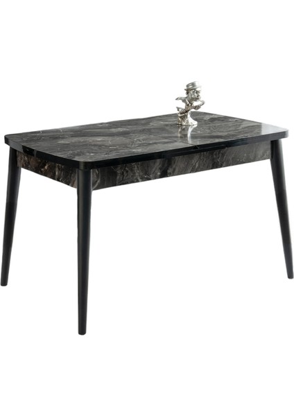 Milano Kelebek Siyah Mermer Desen Açılır 130X80 Masa (Açılımış Ölçüsü 165X80)