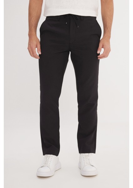 Slim Fit Dar Kesim Beli Bağlamalı Çizgili Yan Cepli Casual Jogger Pantolon