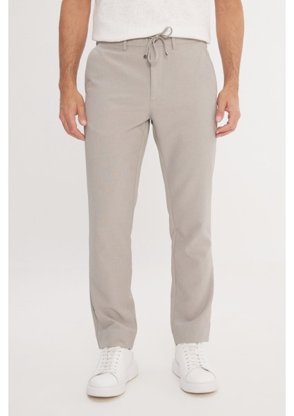Slim Fit Dar Kesim Beli Bağlamalı Çizgili Yan Cepli Casual Jogger Pantolon